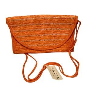 NEW Magid orange woven straw beachy casual clutch purse converts to shoulder bag